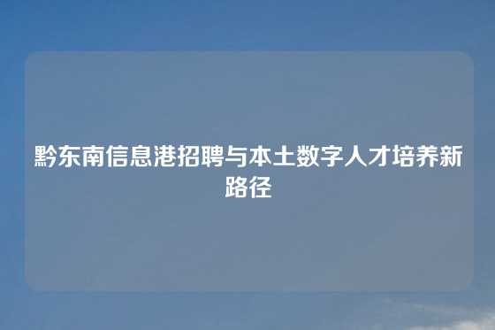 黔东南信息港招聘与本土数字人才培养新路径