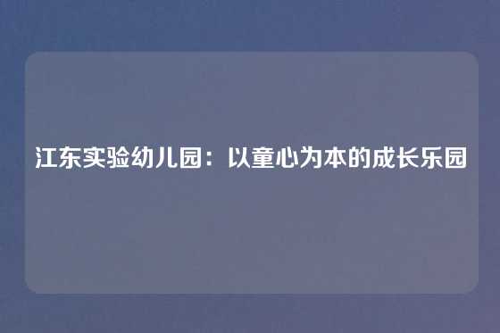 江东实验幼儿园：以童心为本的成长乐园