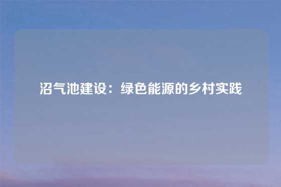 沼气池建设：绿色能源的乡村实践